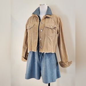 || TGLA || Fransiscas tan corduroy jacket sz medium, raw hem, button down, boxy